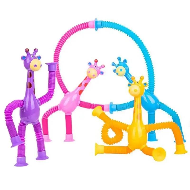 4/12PCS Children Suction Cup Toys Pop Tubes Stress Relief Squeeze Toy Telescopic Giraffe Hand Toy Sensory Bellows Toys Kids Gift