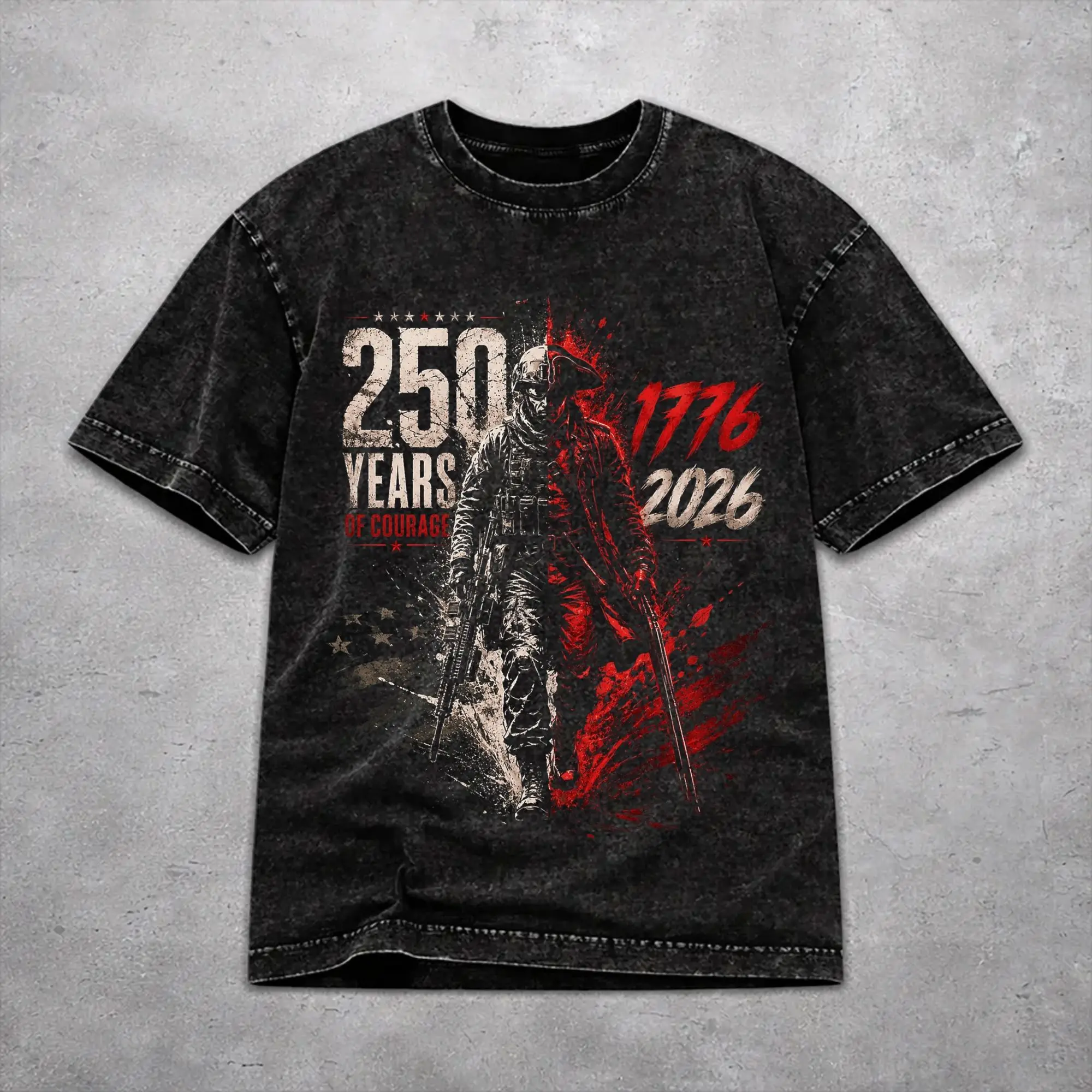 Hip Hop 1776-2026 Patriotic Soldier Outfit T-Shirts for Men Women  Washed Style Tee Shirt Clothing