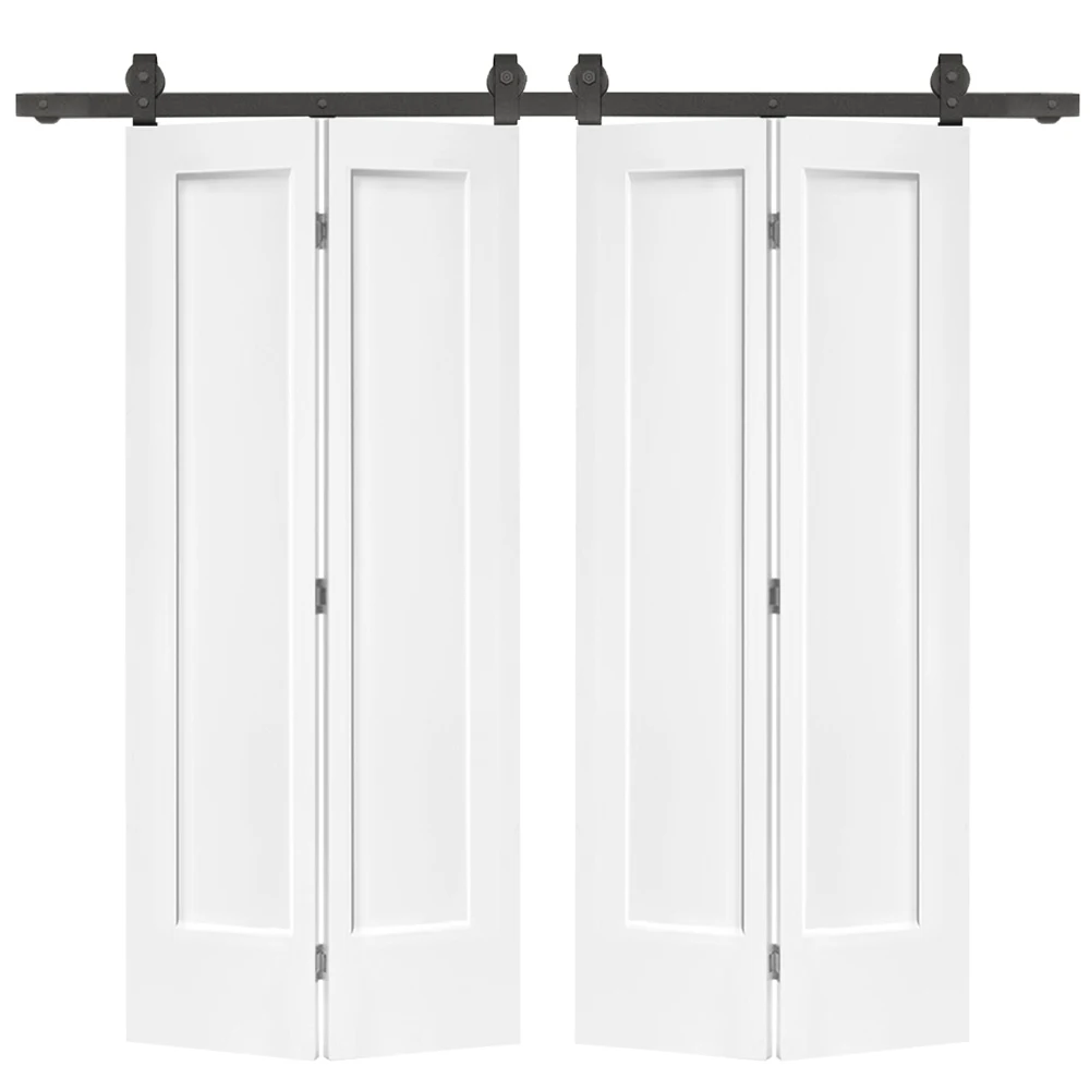 

60 in. x 80 in. 1 Panel Shaker Primed MDF Composite Double Bi-Fold Barn Door with Sliding Hardware Kit