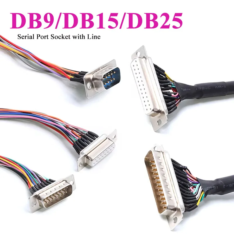 DB9 DB15 DB25 Socket Wire Serial Port Signal Cable 9 15 25 Pin RS232 485 COM Male Female PVC Shield Electric Cable Connector