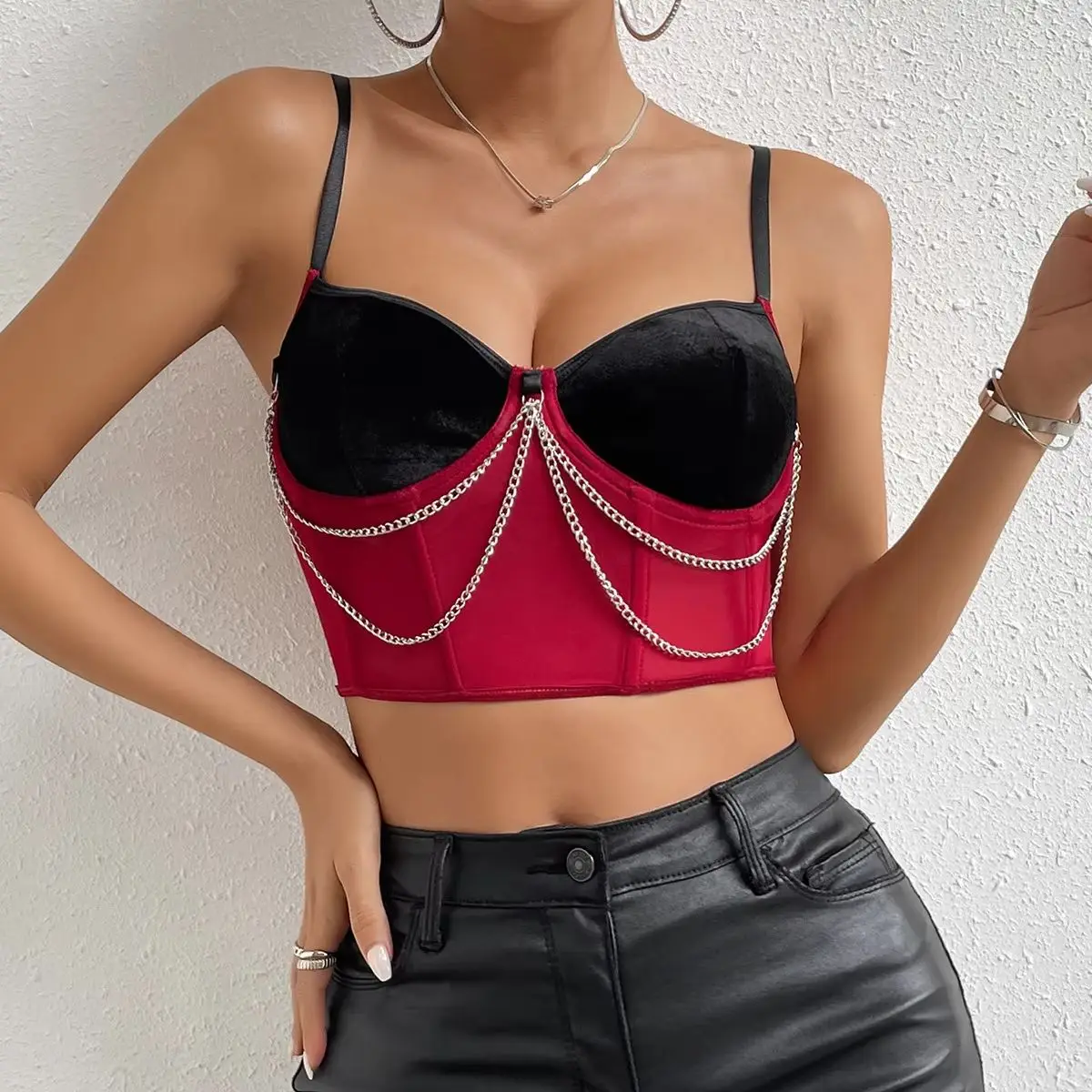 Y2k Corsets Women Chain Corset Crop Tops Sexy Sleeveless Boned Halter Bustier Tank Top Fashion Slim Hollow Out Bodices Camisole