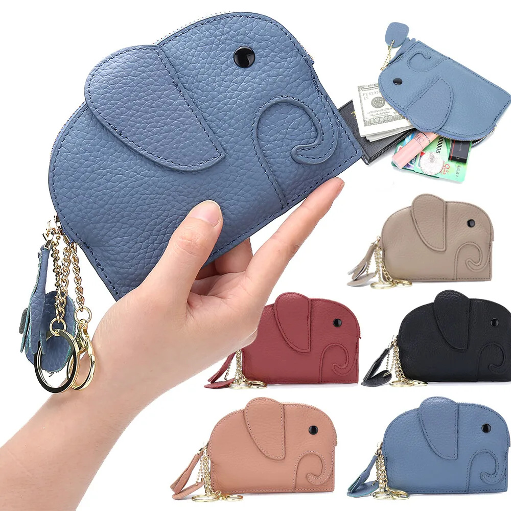 

Mini Wallet Cartoon Elephant Small Wallet Credit Card Holder Purse Genuine Leather Coin Pocket Bag Fashion Women Purse