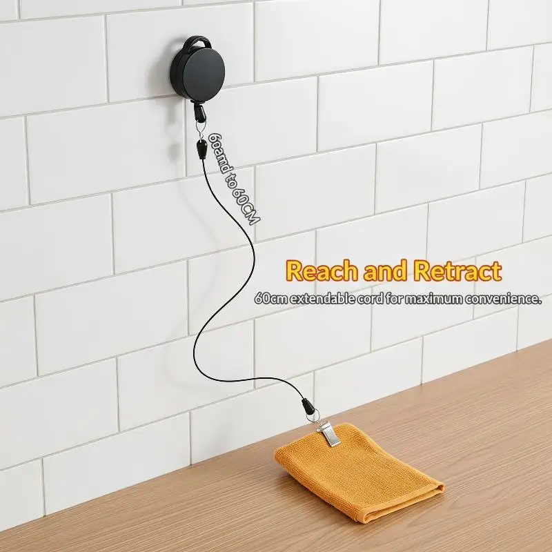 Automatic Retractable Towel Rack No Punching Self Adhesive Wall Hanging Clip Rustproof for Hotel Guest Bathroom