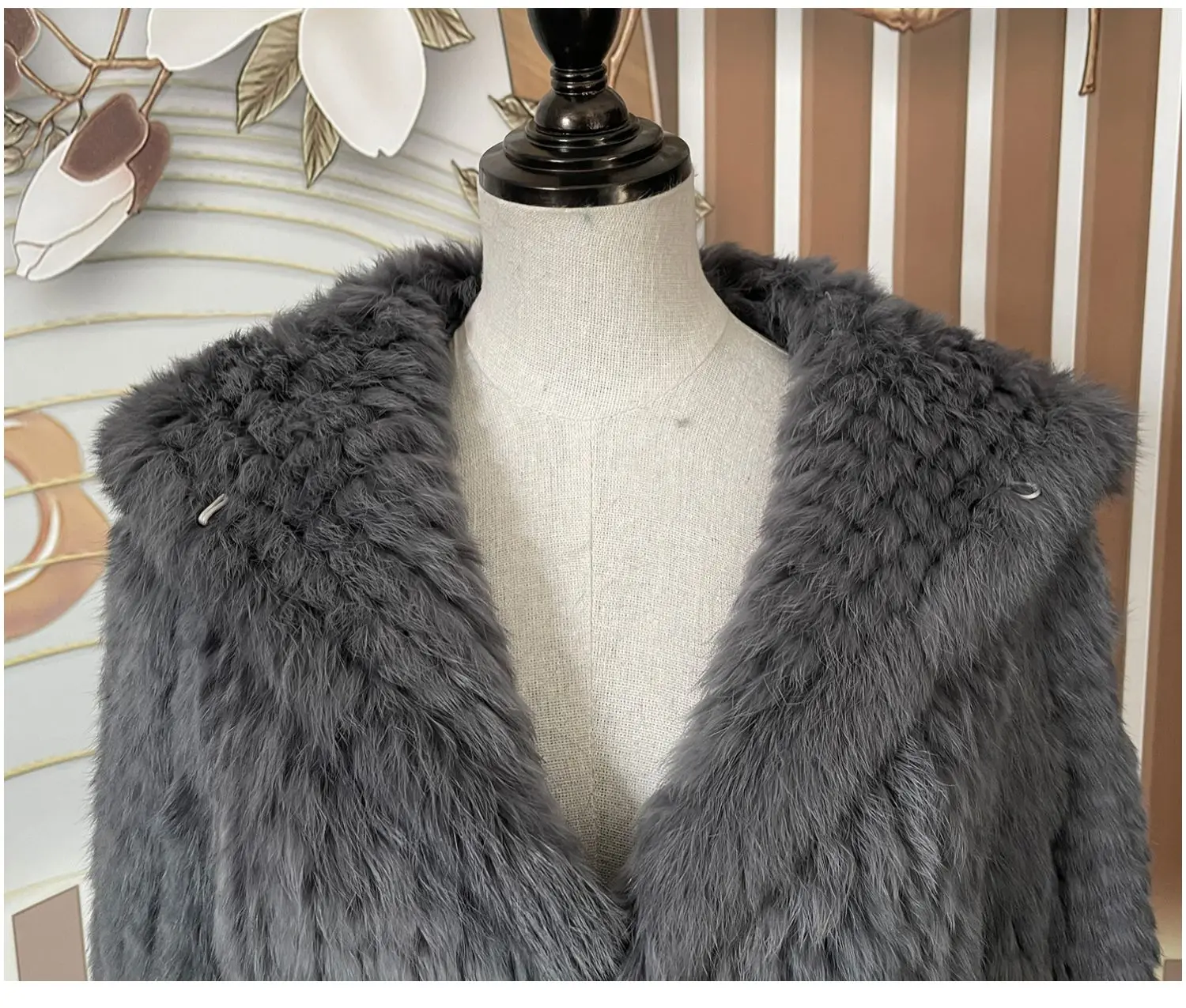 Long Sleeve Casual Loose Knitted Real Rabbit Fur Hooded Coat Women Genuine Natural Rabbit Fur Outwear Female Fur Jacket