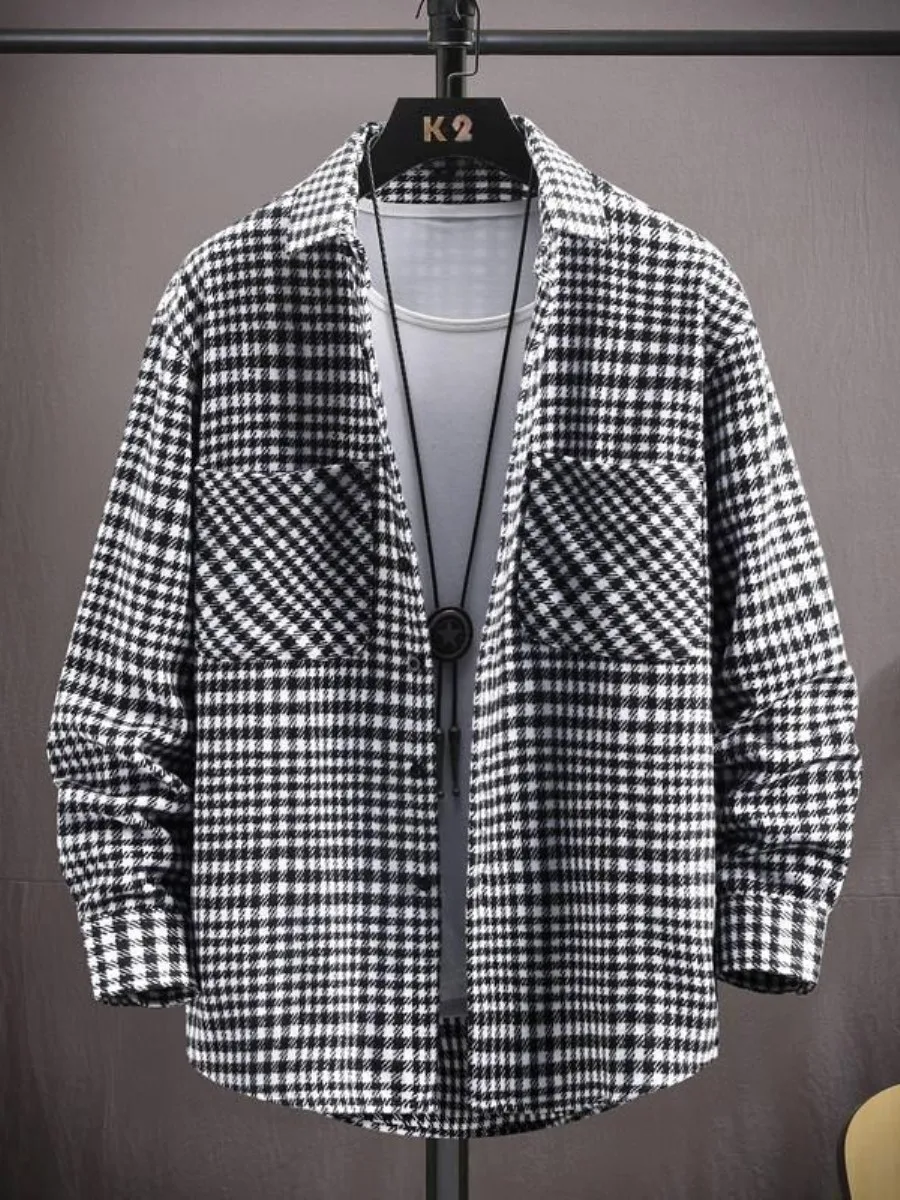 

Осенне-зимняя клетчатая шерстяная мужская модная верхняя одежда с двойным ket, универсальное верхнее пальто, подставка для сохранения тепла