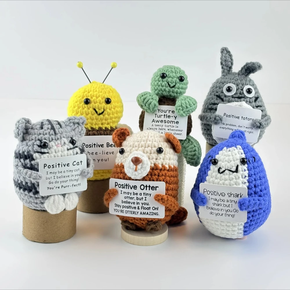 Crochet Positive Energy Dolls Cute Mini Pocket Hug Knitted Handwoven Figurine Crafts Kawaii Crochet Animals Xmas Gifts