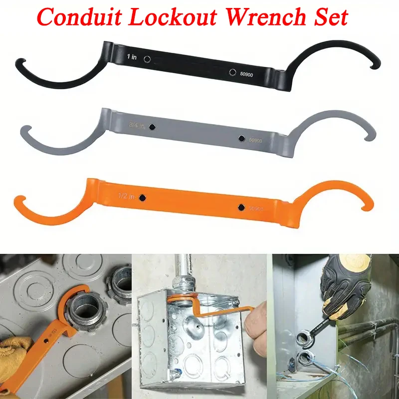 

3pcs Conduit Lockout Wrench Set 1/2" 3/4" And 1" Multipurpose Sink Plumber Spanner For Pipe Maintenance Mechanical Operation