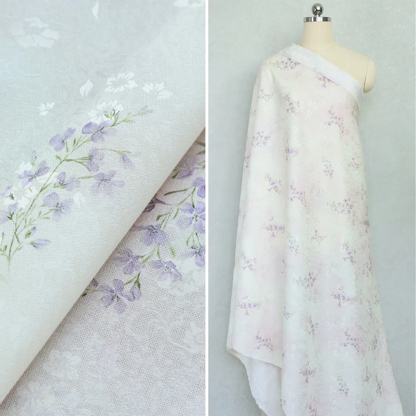 High Quality Purple Silk Fallen Flowers Silk Jacquard Radish Silkworm Silk Fabric Hanfu Chinese Style Cheongsam Cloth