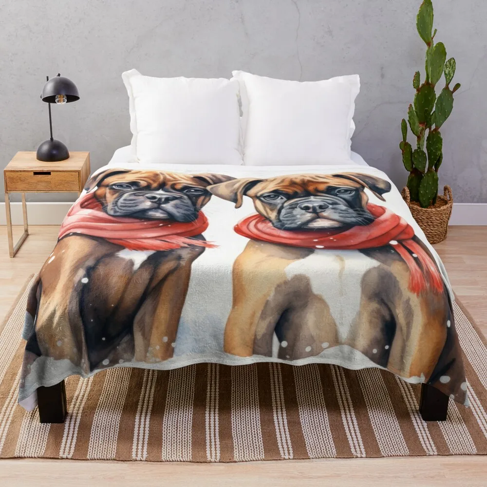 

two cute Christmas boxer dogs puppies Throw Blanket Weighted Hairys Blankets