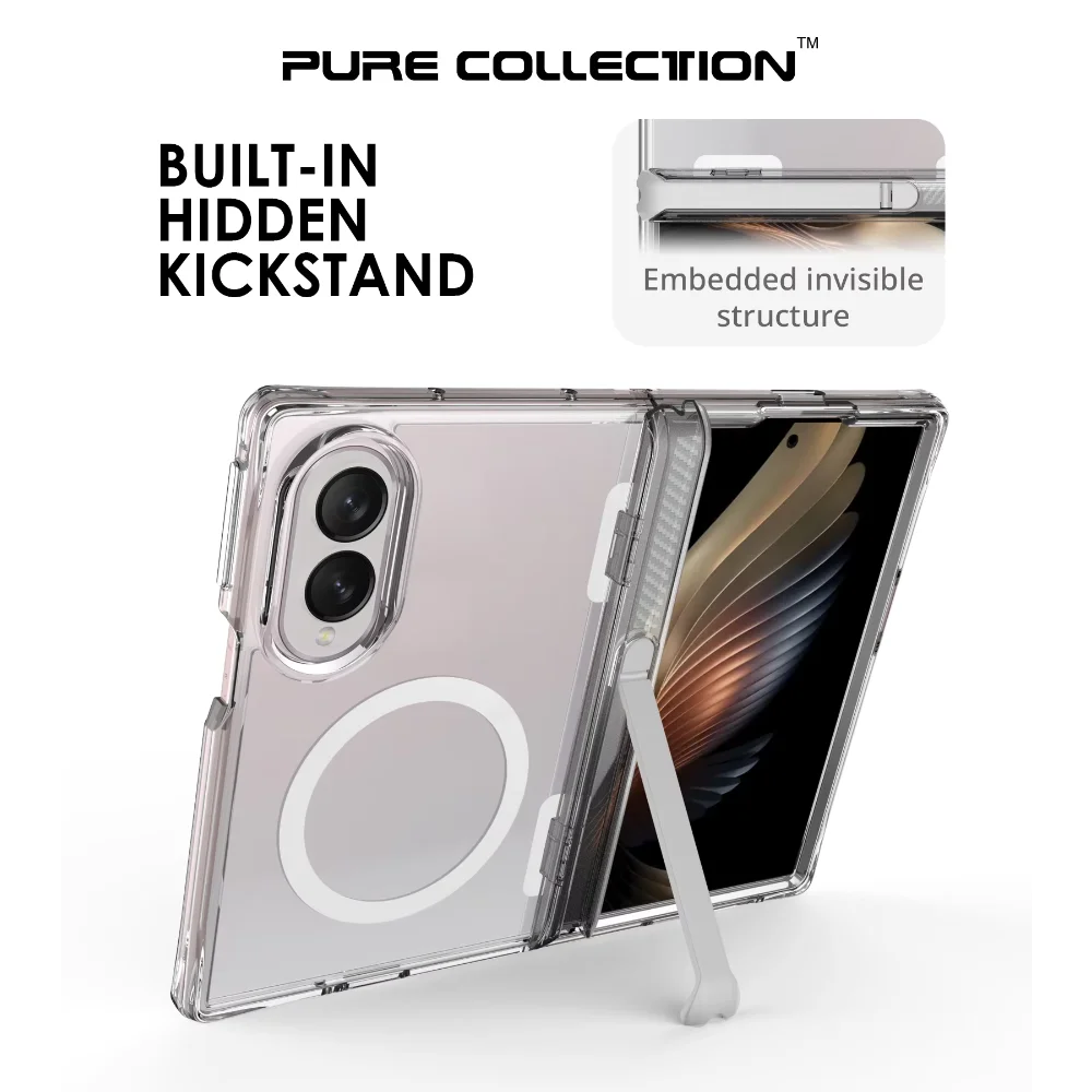 Transparent with Hidden Stand Phone Case  for Samsung Galaxy Z Fold 8 Magnetic Ring Intermediate bearing protection