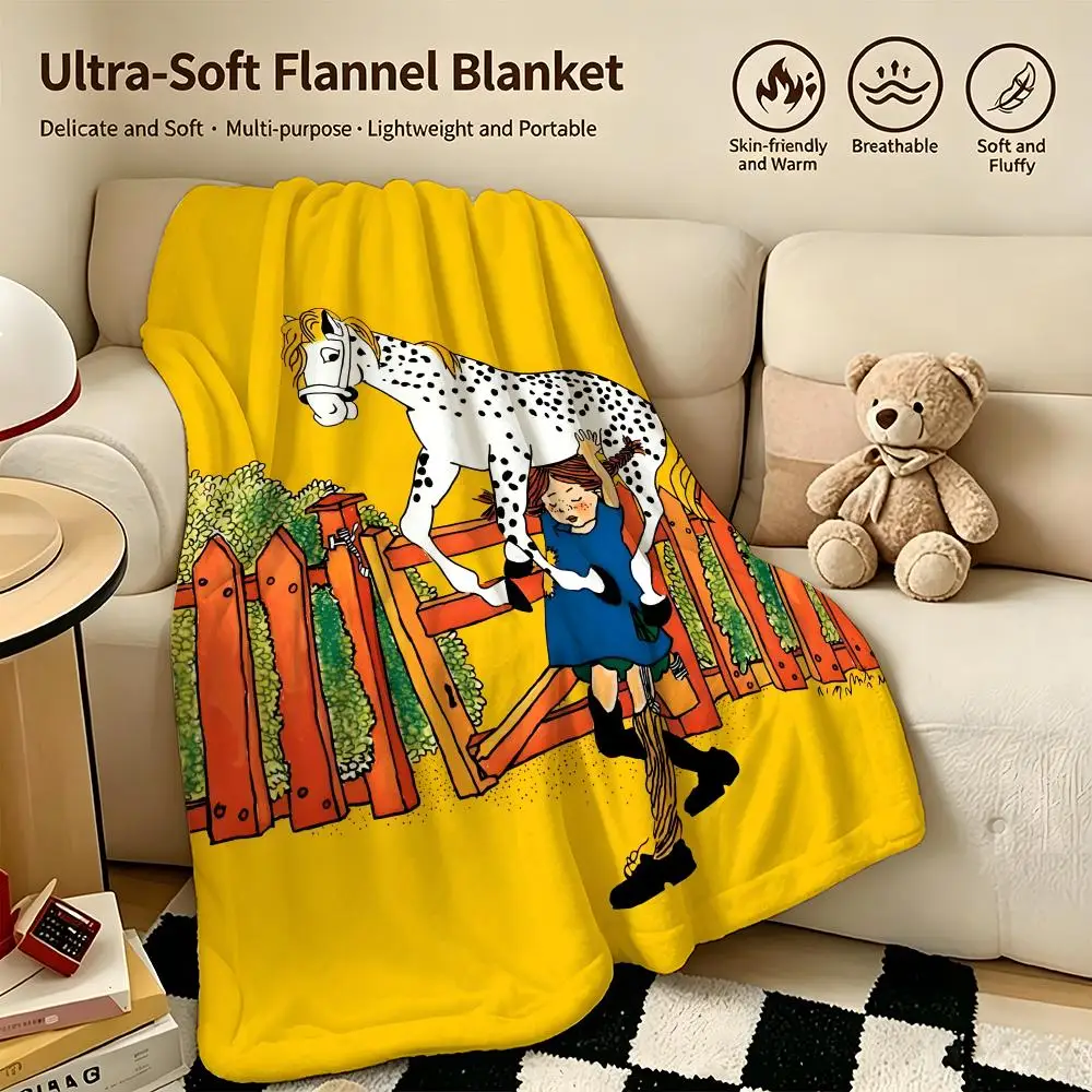 cartoon P-Pippi Longstocking-g Throw Warm Soft Flannel Blanket, Multi-use for Sofa Bed Camping Travel Nap