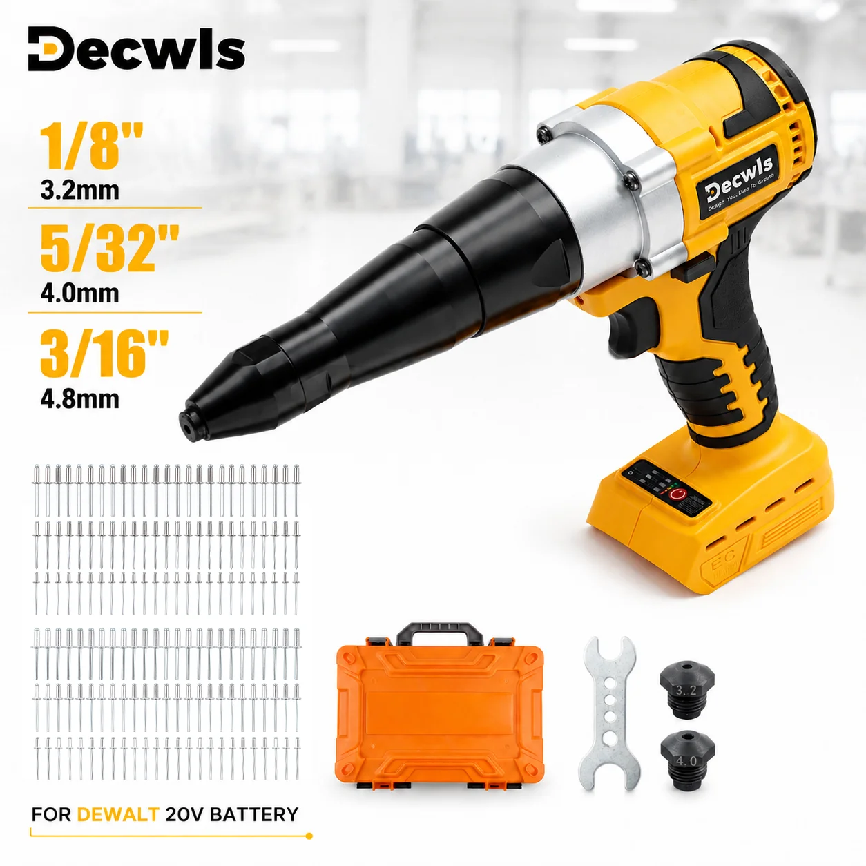 Cordless Rivet Gun Brushless Electric Pop Rivet Tool with 150 Pcs Rivets LED Light for 1/8