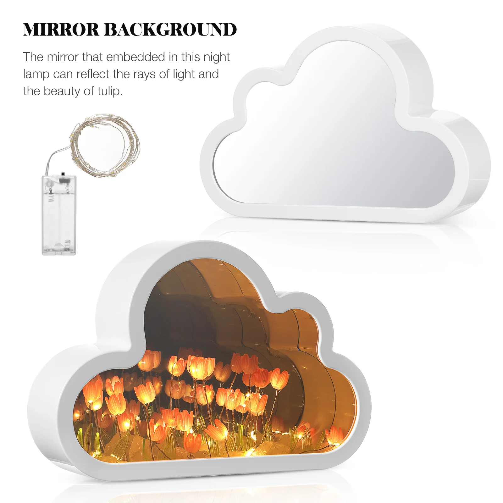 

Tulip Night Light with Mirror Base LED Cloud Lamp for Bedroom Decor Nightstand Creative Gift Night Lamp Cloud Light