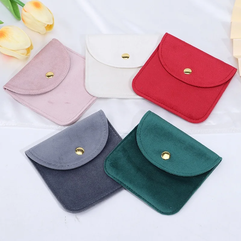 High Quality Velvet Jewelry Bag Snap Button Packing Bag Soft Velvet Pouch Portable Ring Earring Necklace Bracelet Storage Bag view 3
