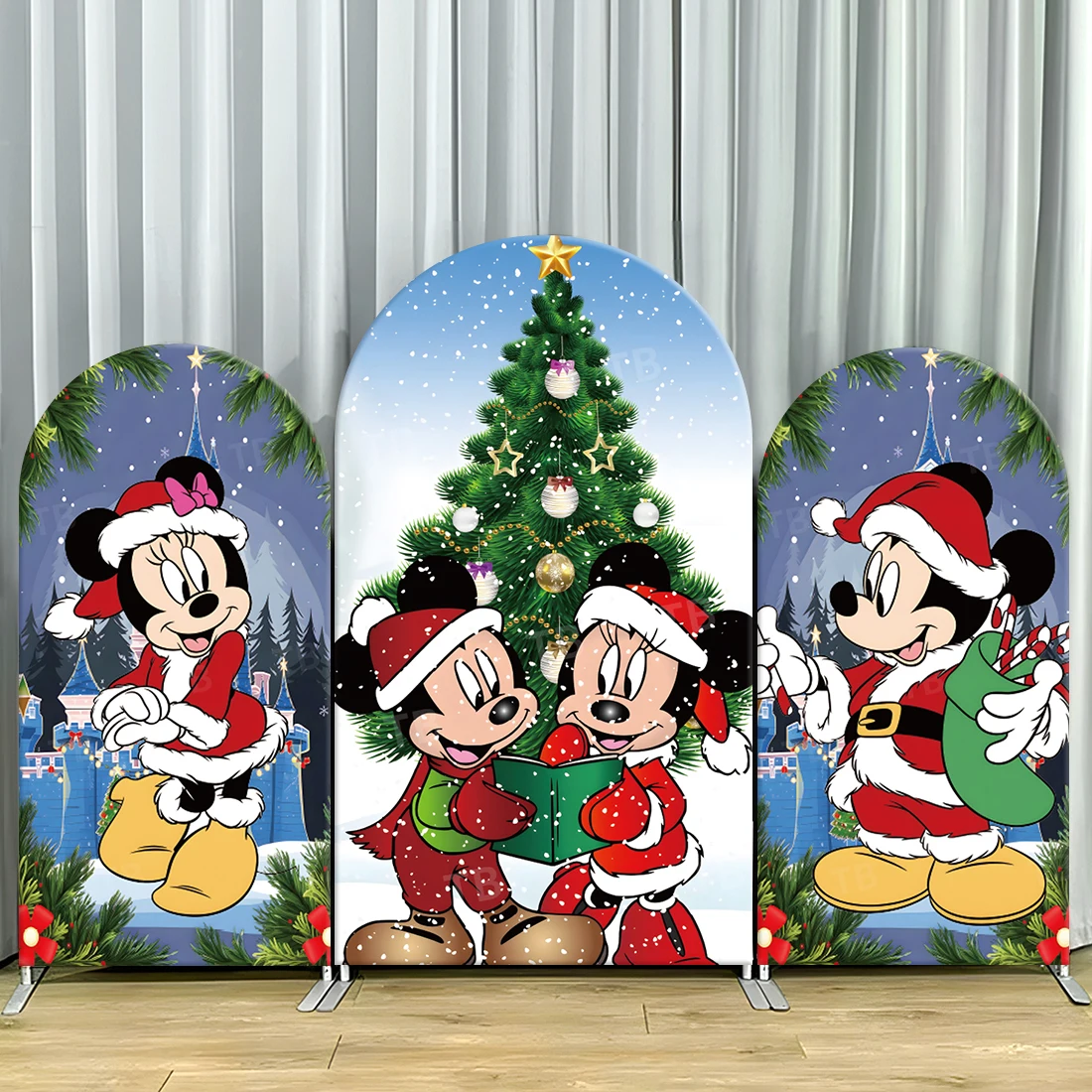 

TB Merry Christmas Theme Arch Backdrop Cover Disney Mickey Mouse for Festival Party Decoration Photograph Background Wall Props
