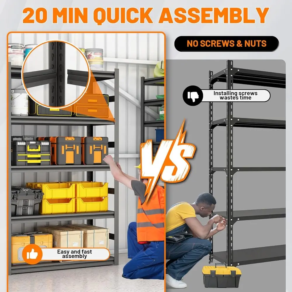 Prateleira de Aço Ajustável de 5 Níveis, 72 Polegadas, Estrutura Robusta para Uso Industrial e em Porões