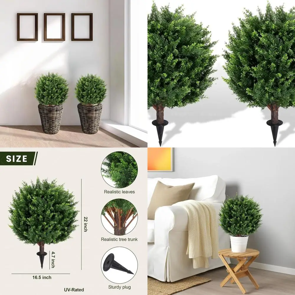 

22-дюймовые устойчивые к ультрафиолетовому излучению искусственные кедровые топиарийные шарики, упаковка из 2 штук, уличные и внутренние накладные растения для декора входной двери — легкая задница