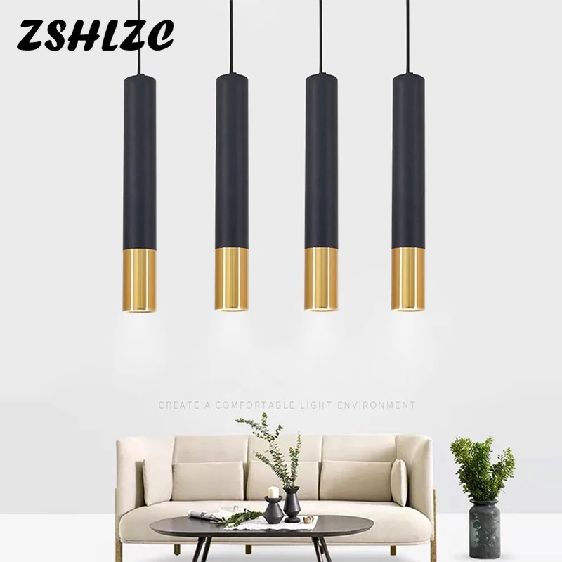 

LED Pendant Light Long Tube Spotlight Dining Room Kitchen Island Decoration Cylinder Pipe Pendant Lamp Bedside Suspension Lamps