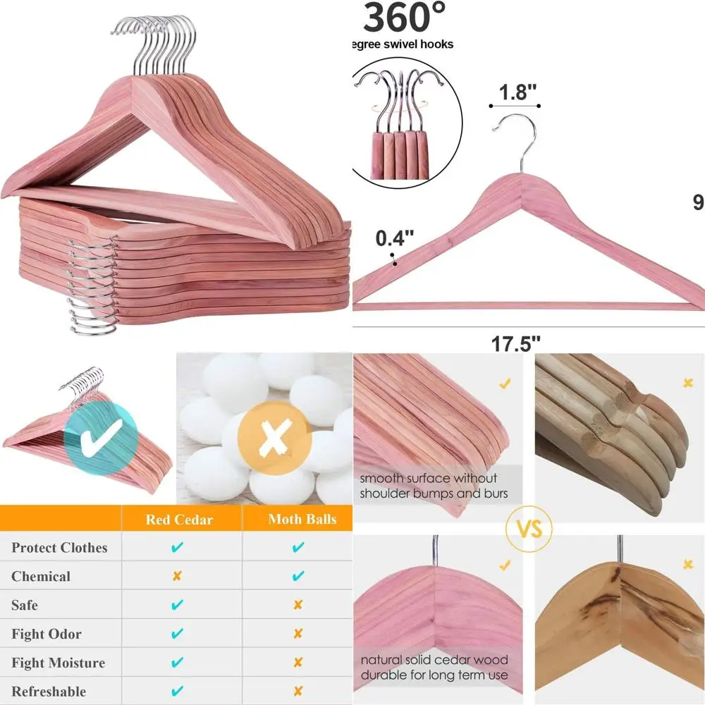 

30-Pack American Red Cedar Wood Suit Hangers with 360° Swivel Hooks and Smooth Surface for Organized Closets