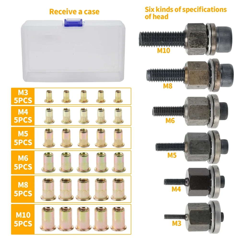 [A38F!NEW!】 Manual Rivet Nut Gun Tool Set M3 M5 M6 M8 M10 Flat Head Rivet Set For Car Door And Window Nut Riveting