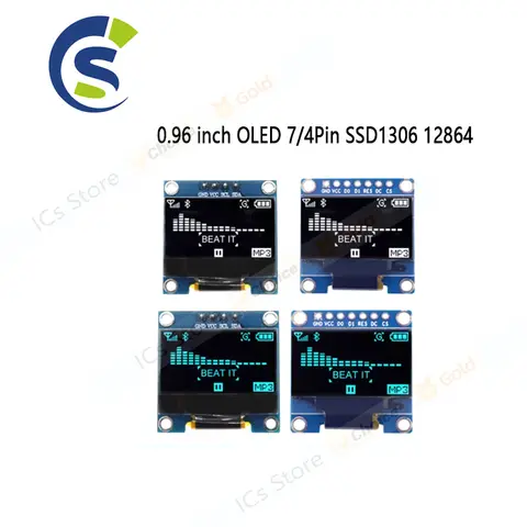 0.96 inch IIC SPI Serial 7/4Pin White/Blue/Yellow Blue/Yellow OLED Display Module SSD1306 12864 LCD Screen Board for Arduino