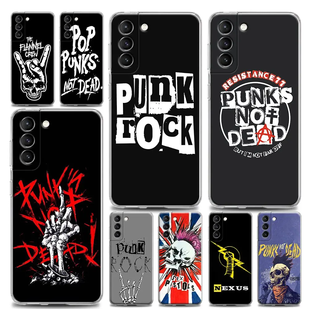 

Punk Transparent Samsung S24Ultra Case For Galaxy S22 S21 S20 Ultra 5G FE S23 S24 Plus Case Soft Funda Cover Top Punk Bands Rock