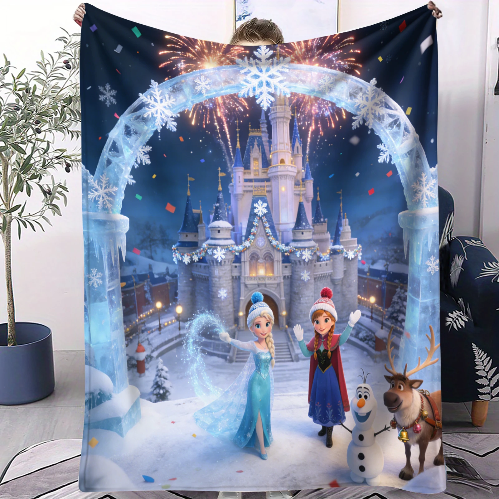 

Frozen Elsa Anna Olaf Character Pattern Collection Flannel Blanket Anime Fluffy Soft Blankets for Bed Bedroom Decora Kids Gift