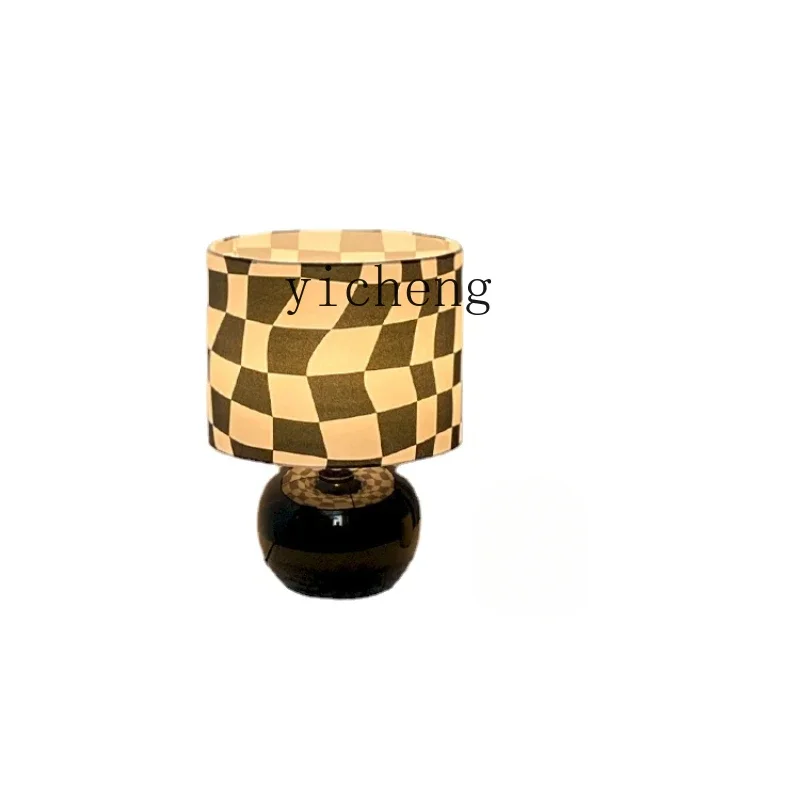 

ZK Chessboard Plaid Decorative Table Lamp Bedroom Bedside Retro Black and White Creative Ambience Light