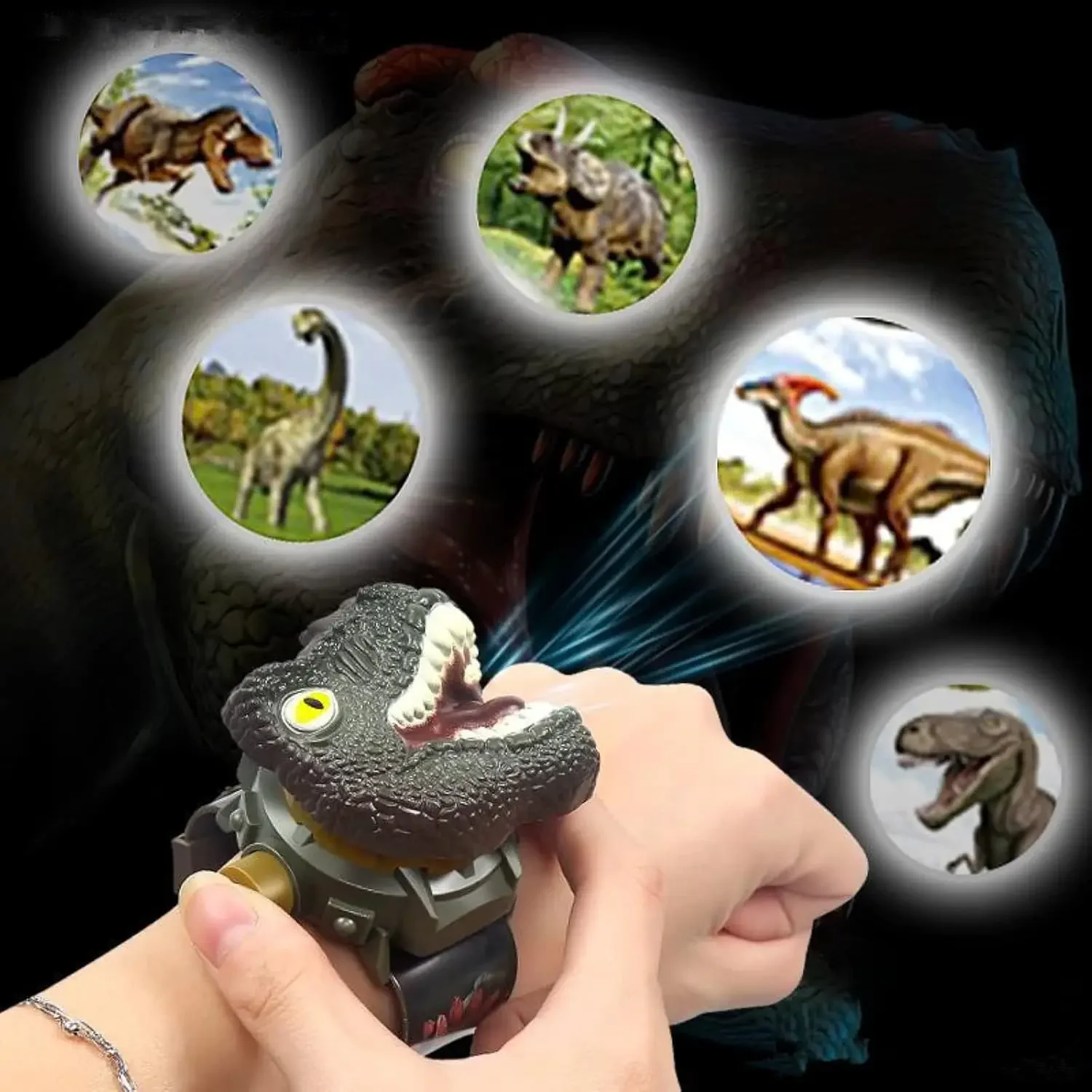 

Cartoons Animal Pattern Torch Light and Projector Toy Dinosaur Watch Flashlight Projector Toys 24 Patterns Flashlight Projector