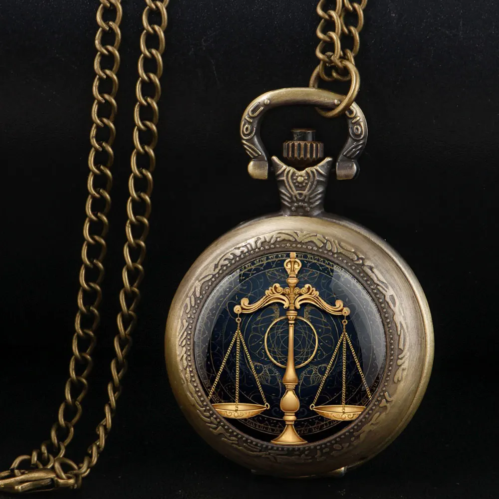 Reteo Black Golden and Silvery Lawyer Justice Scale Judge Creative Design Quartz Pocket Watch for Women Men