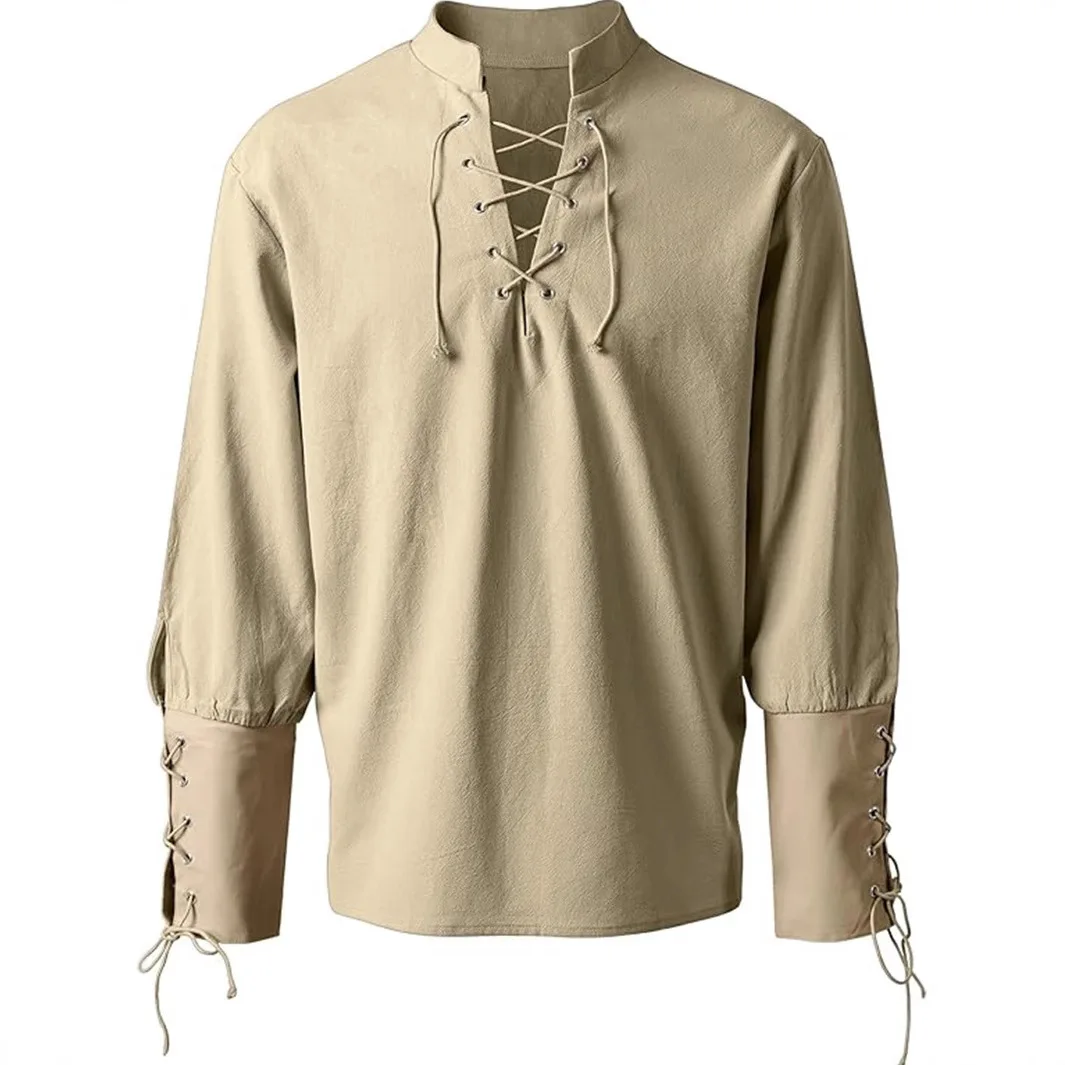 High-Quality New Men's Medieval Shirt Pirate Gothic Long Sleeve Shirt Top