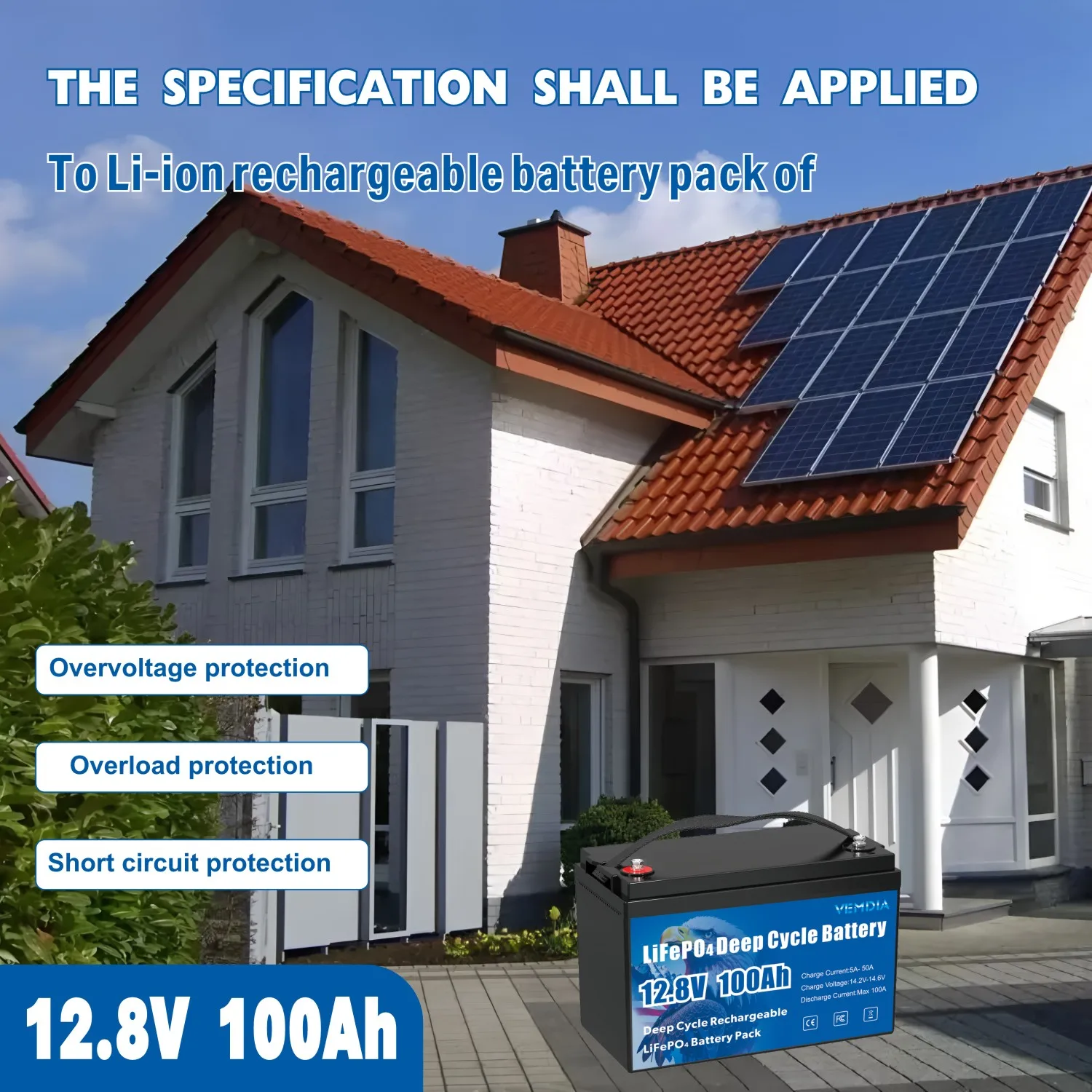 VEMDIA Portable 12V 100Ah LiFePO4 Battery for Golf Cart Boat Off-Road Off-grid Solar Storage