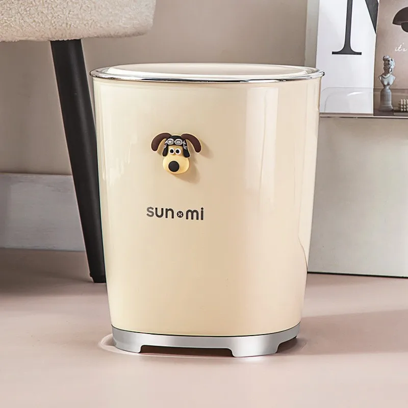 MOMO Ins Cream Wind Light Luxury Garbage Can Household High-color Value Press Type Pop-up Lid Cute Cartoon Seam Trash Cans