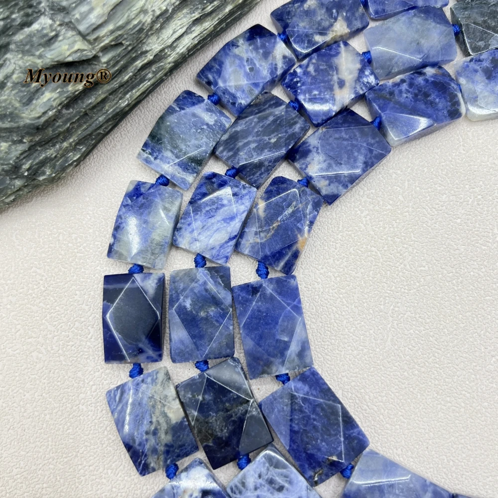 Faceted Rectangle Shape Natural Blue Sodalite Quartz Slice Pendant Beads For DIY Jewelry Making MY230586