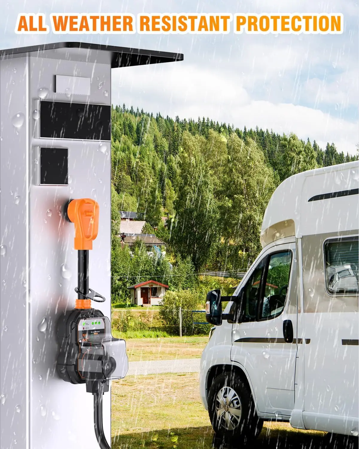 Tool RV Surge Protectors 50 Amp Waterproof, RV Circuit Analyzer, Full Protection RV Adapter Plug for Camper(Orange)