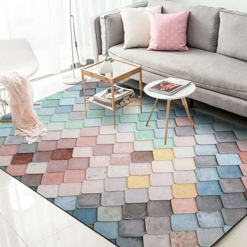 

Fashion Modern Japanese Color Geometric Mat Pink Blue Green Mosaic Girl Bedroom Big Carpets For Living Room Home Decor Area Rugs