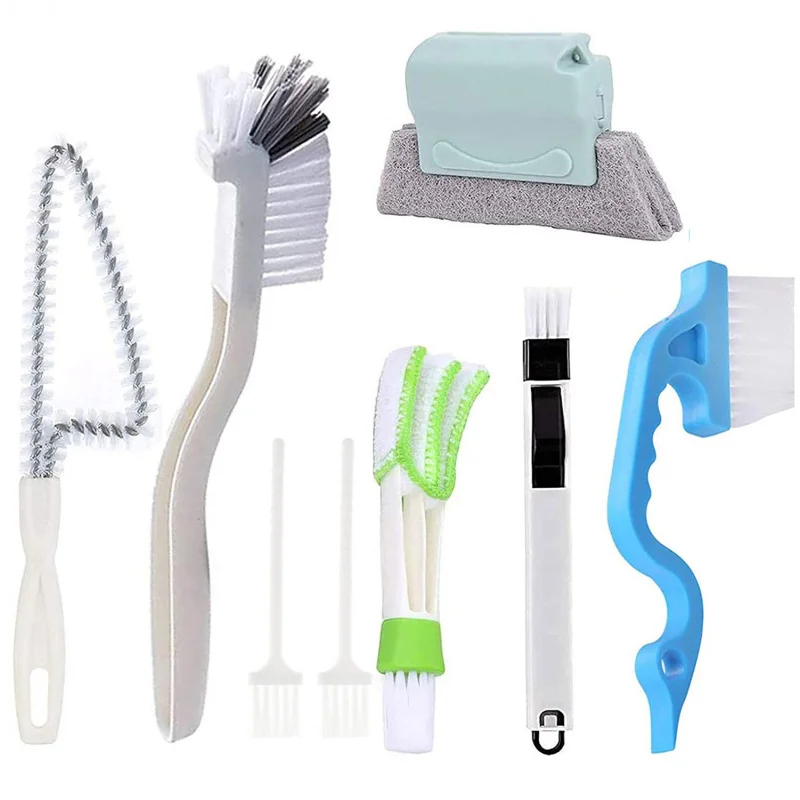 8 Pieces Hand Held Crevice Groove Cleaning Brushes Set Multi-purpose Household Sliding Window Track Dust Scrub Tools Kit