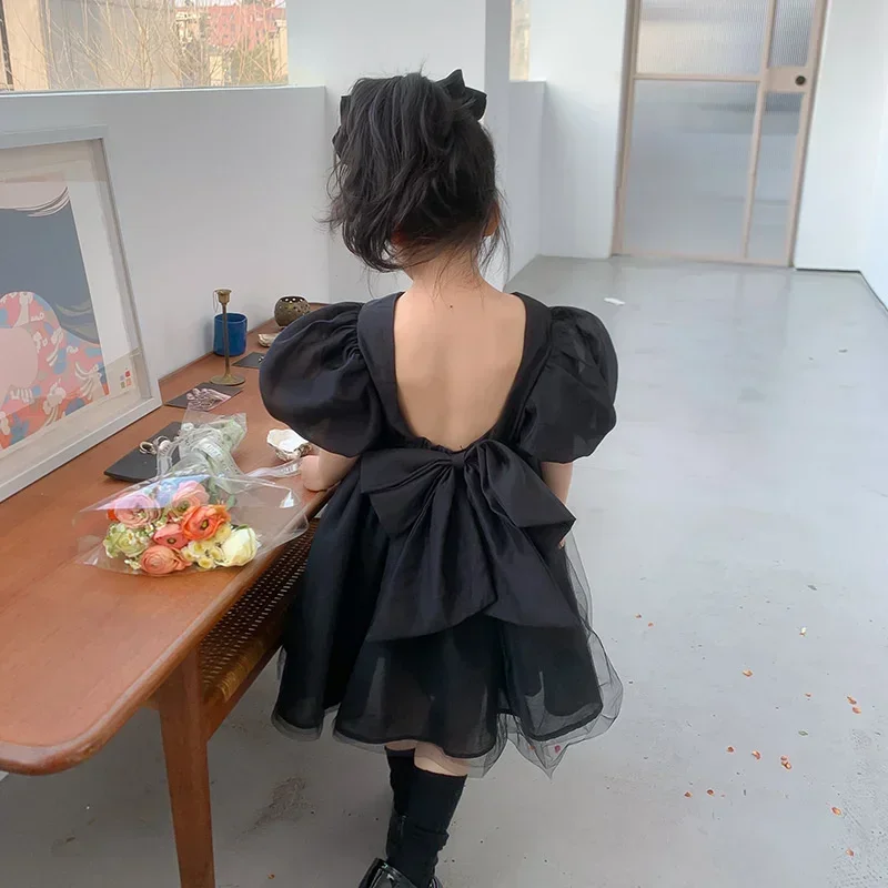 2023 Classic Girl Dress Fashion Princess Prom Outfit Causal Black Kids Tutu Clothing for 1-8Years Birthday Party Wear