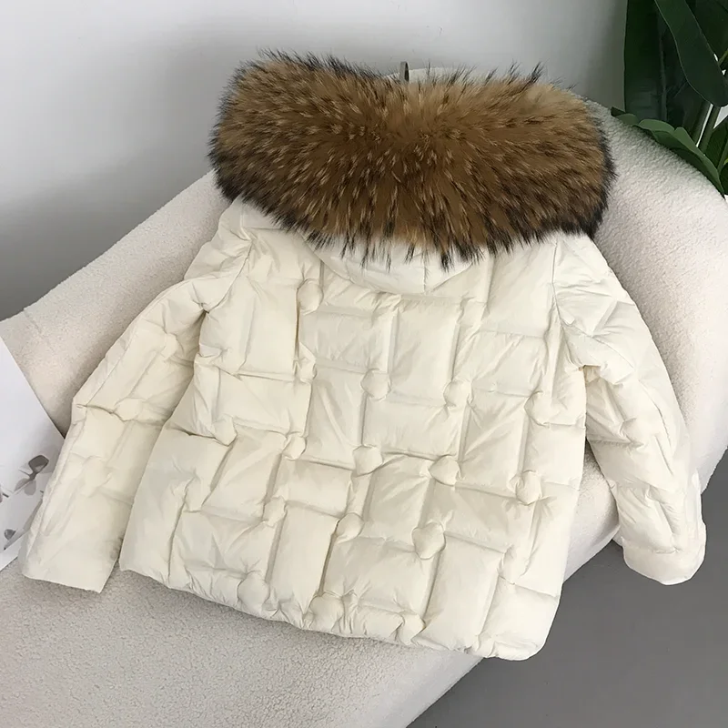 FURYOURSELF-Chaqueta de plumón de pato para mujer, abrigo grueso y cálido con cuello de piel de zorro y mapache 2023 Natural, color blanco, para