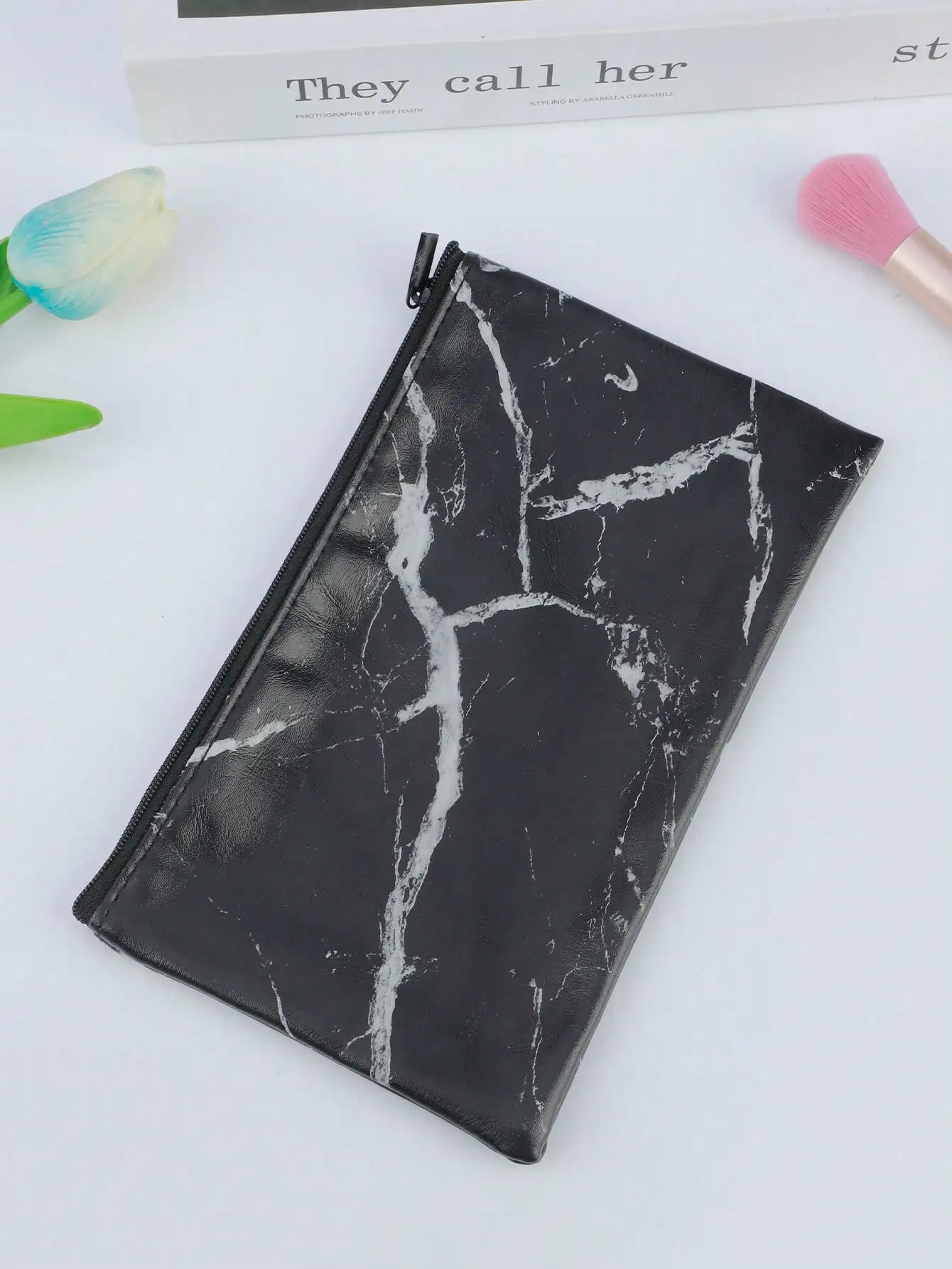 1 Pcs Marble Pattern PU Makeup Bag Waterproof Zipper Cosmetic Pouch Portable Travel Toiletry Storage Organizer Handbag