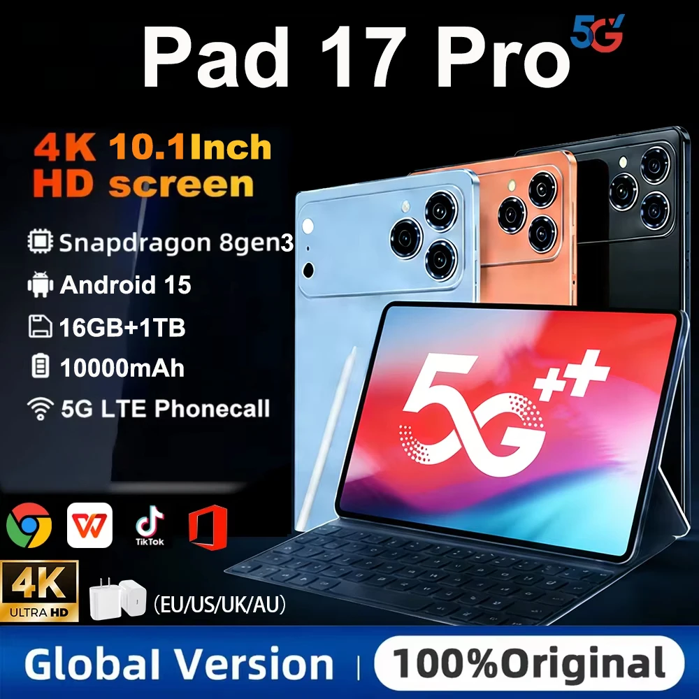 

2026 NEW HOT Pad 17 Pro Original Tablet Snapdragon 8 Gen3 10.1inch Android 15 16GB+1TB 10000mAh 5G Dual Card WiFi GPS Tab