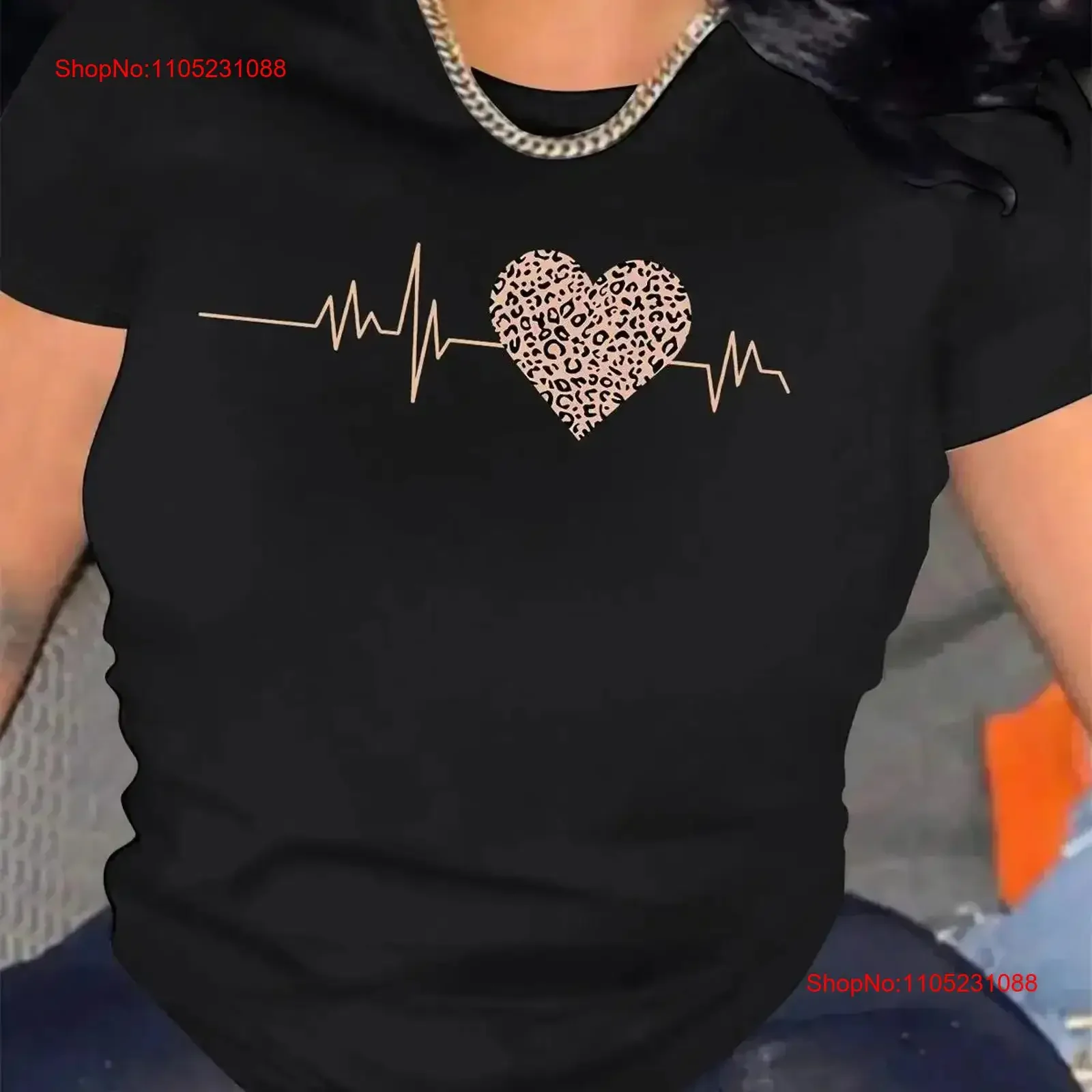 

Leopard Love Heart Print ONeck Women T shirt Casual Comfortable Soft Fashion Top vintage Washed Stretched Versatile vintage