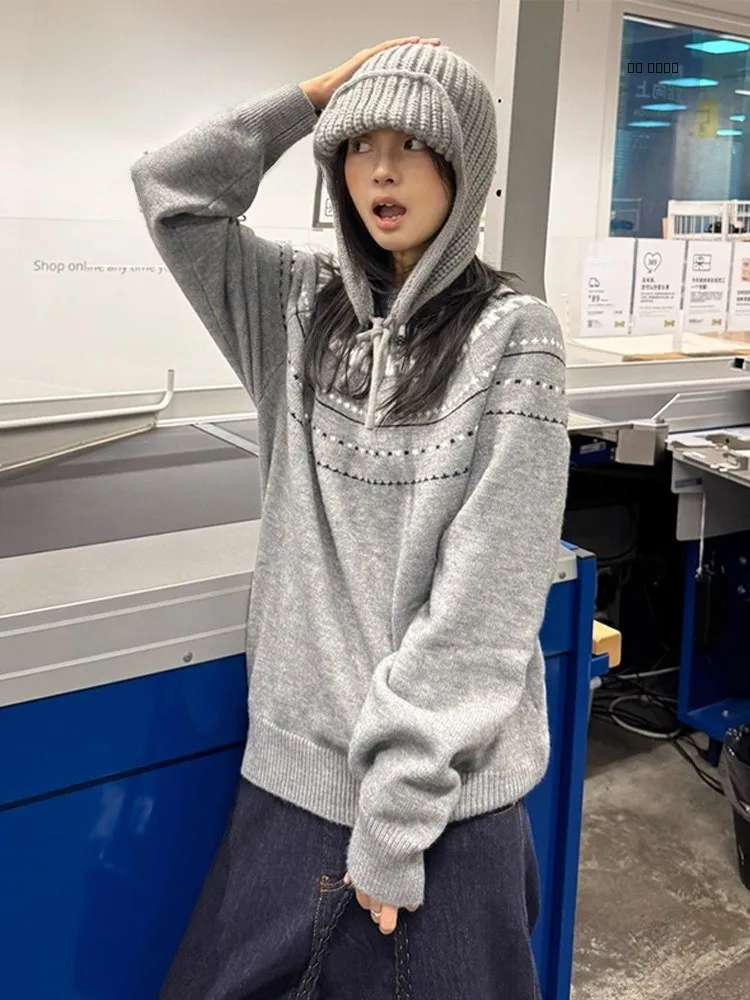 

American Sle Fair Isle Knitted Sweater Men's Autumn Winter Loose Inner Wear Base Knitted irt Casual Comfortable Polyester...