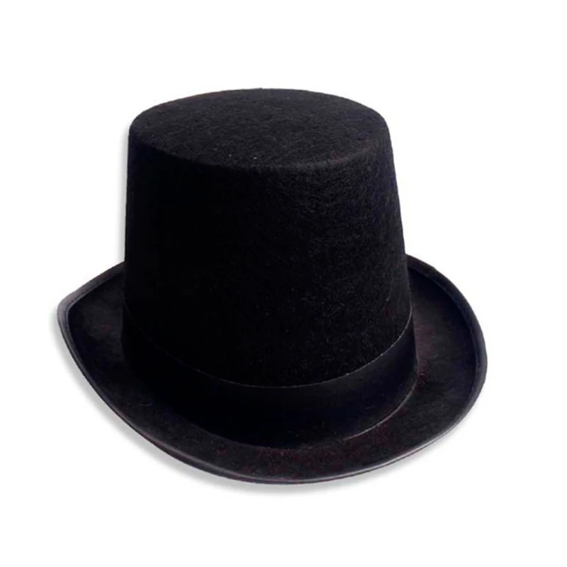 

Black Top Hat Victorian Dress Up High Unisex Formal Costume Halloween Christmas Birthday Party Supplies N7YF