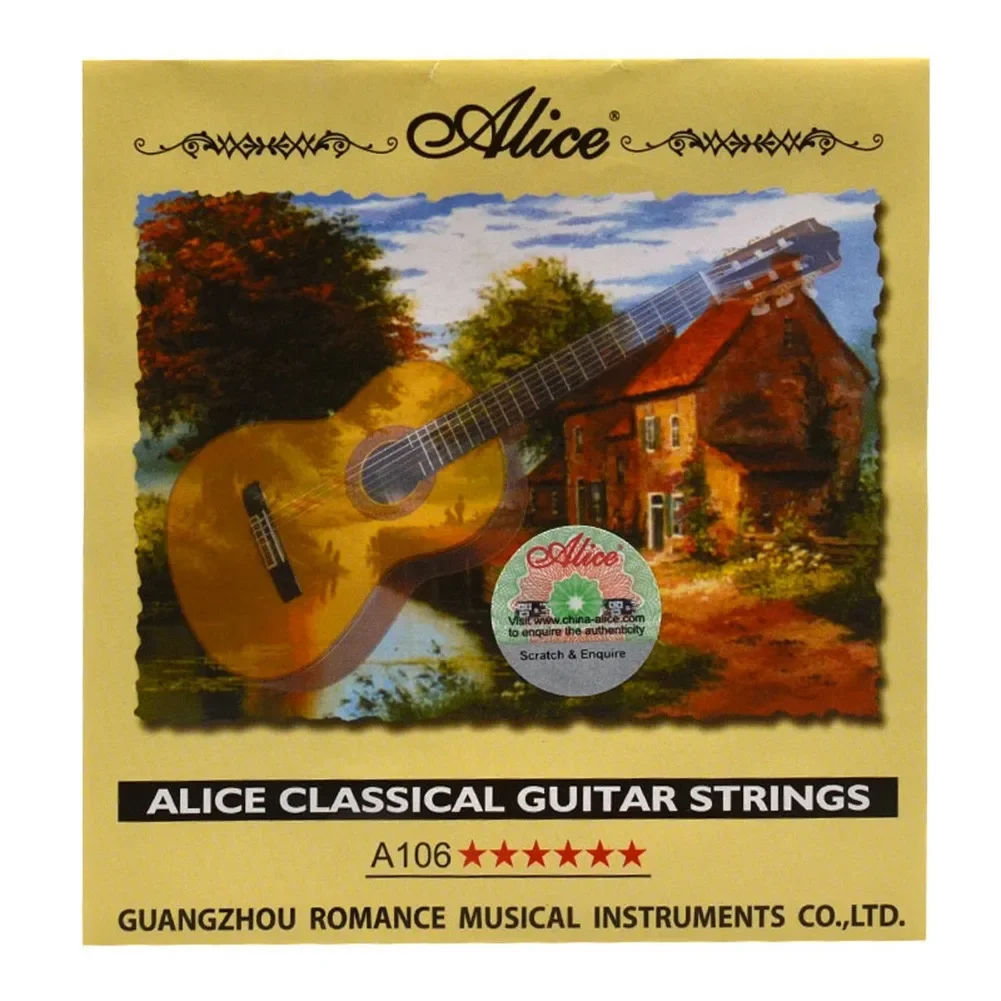 

6Pcs Alice Classical Guitar Strings A106 Clear Nylon Strings Silver-Plated Copper Alloy Wound Adnti-rust Coating Guitar Strings