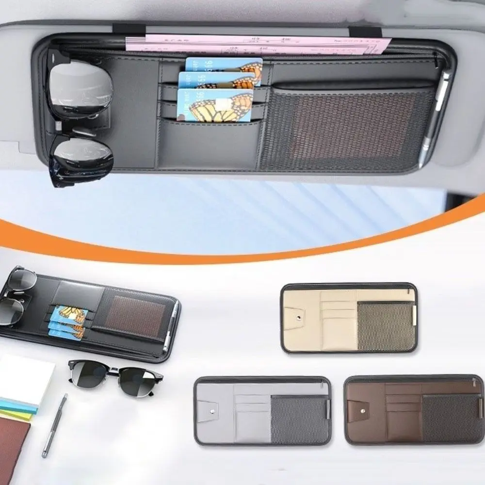 الإبداعية بلون سيارة الشمس قناع المنظم سعة كبيرة شبكة النظارات الشمسية كليب بو الجلود العالمي بطاقات حامل السيارة الداخلية #2