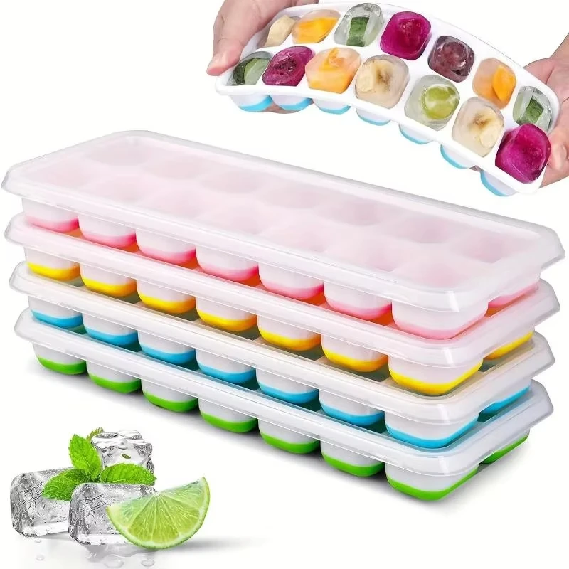 

1Pcs Silicone Ice Cube Mold Easy-release Flexible Mold With Spill-resistant Removable Reusable Lidstackable Ice Tray With Cover