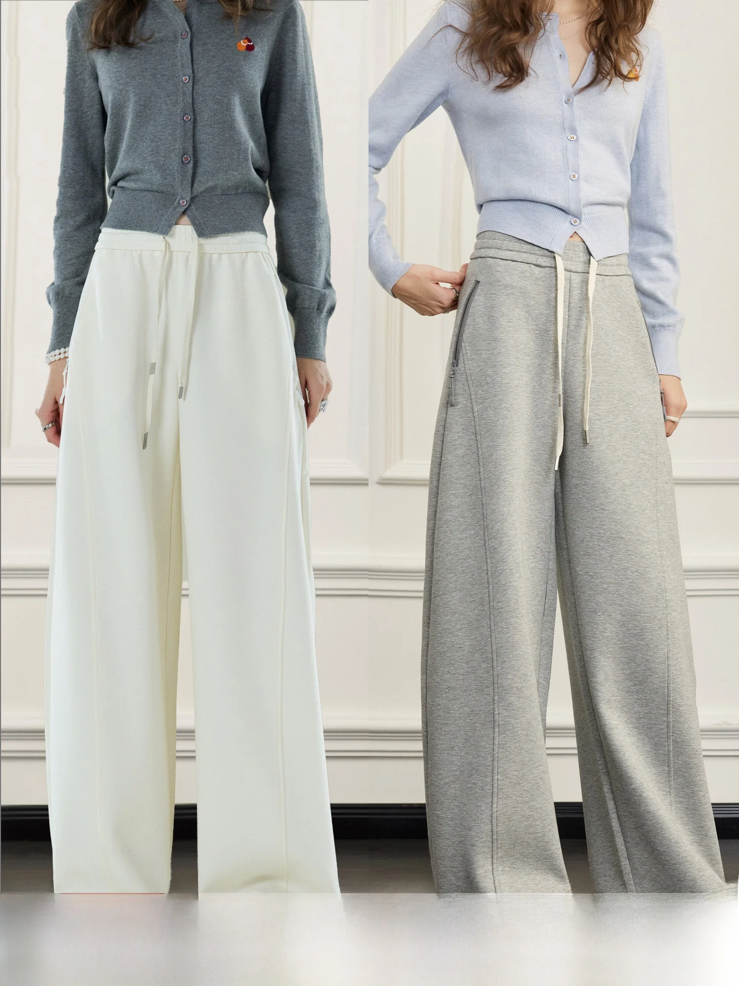 

High Waist Wide Leg Straight Pants Women's Loose Fit Woolen Walking Trousers Lazy Stroll Pants Milk Skin Fabric Casual Pants