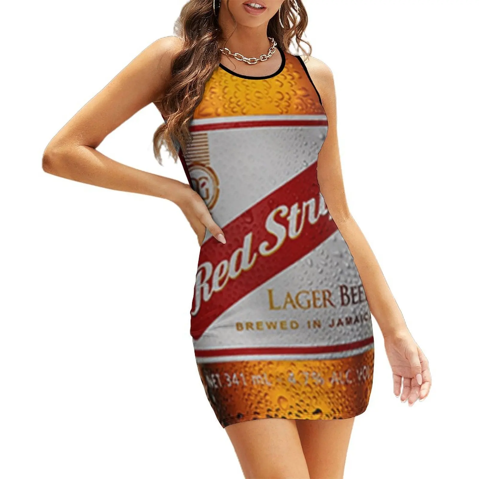

Red Stripe Cold Lager Beer Bottle Sleeveless Sundress Cocktail of dresses bandage dress sexy dress for women