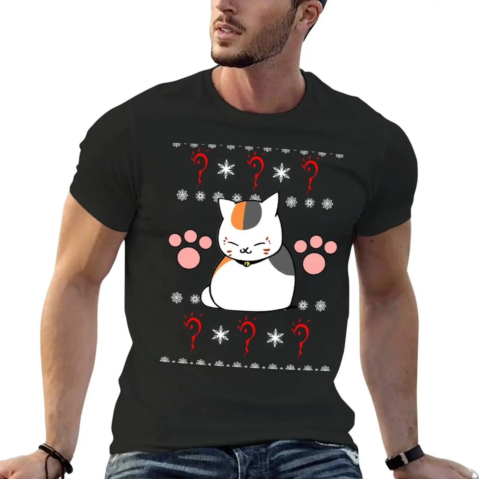 Christmas Sweater ft. Nyanko Sensei T-Shirt quick drying anime clothes street wear black t shirts for men